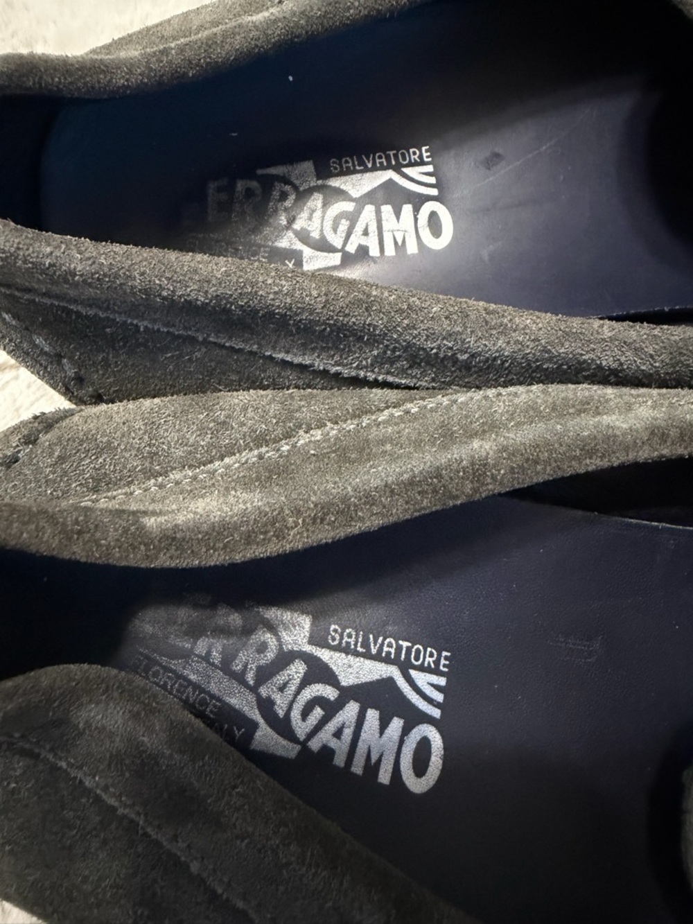 $850 Salvatore Ferragamo Gancini Ornament Bit Suede Driving Loafers Gray 10 11 - Picture 14 of 16